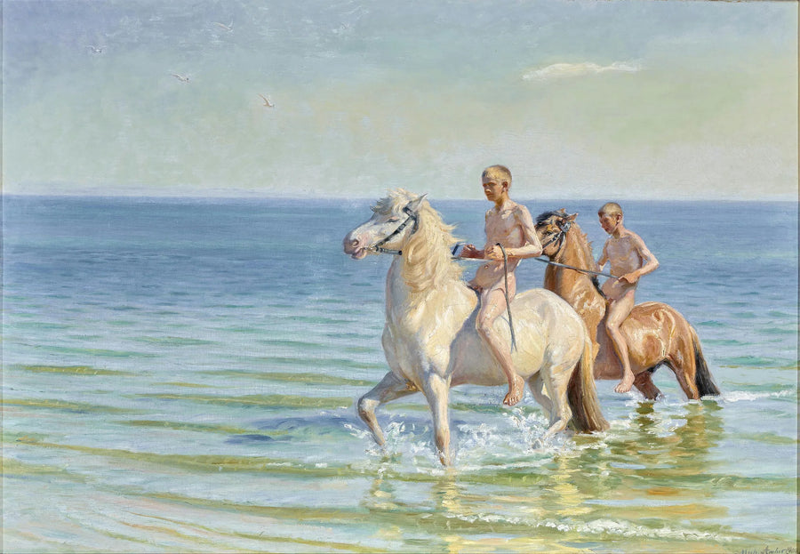Vi rider på hestene i vandet. - Michael Peter Ancher