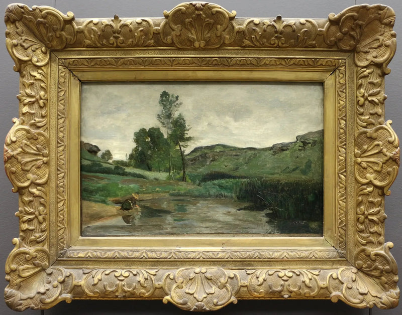 Optevoz. Vaskerinde ved vandkanten - Jean-Baptiste Camille Corot