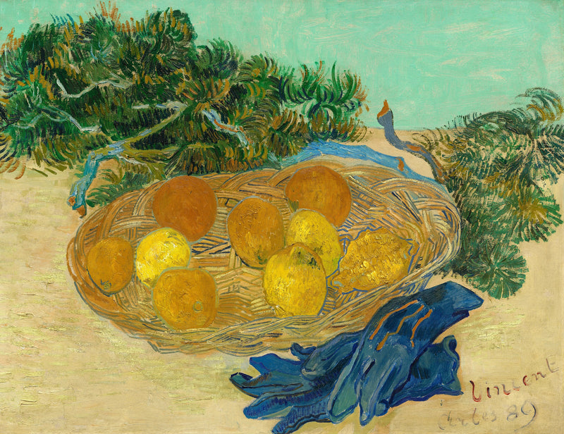 Stilleben med appelsiner og citroner med blå handsker - Vincent van Gogh