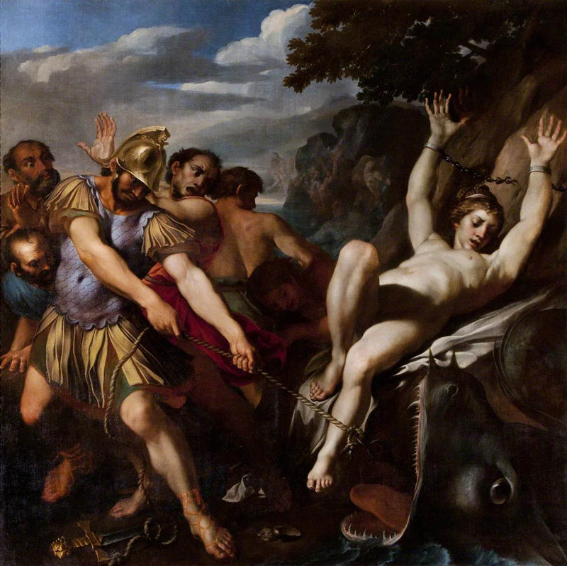 Orlando, der frigiver Olympia af det marine væsen - Ludovico Carracci