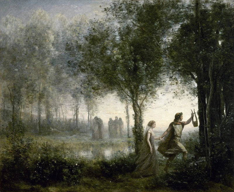 Orfeus roende Eurydice fra underverdenen - Jean-Baptiste Camille Corot