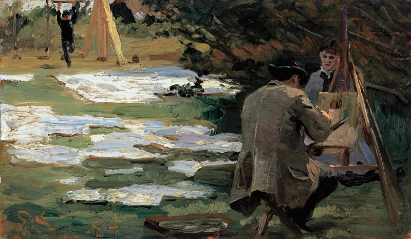 Oscar Björck maler i Brøndum-haven - Peder Severin Krøyer