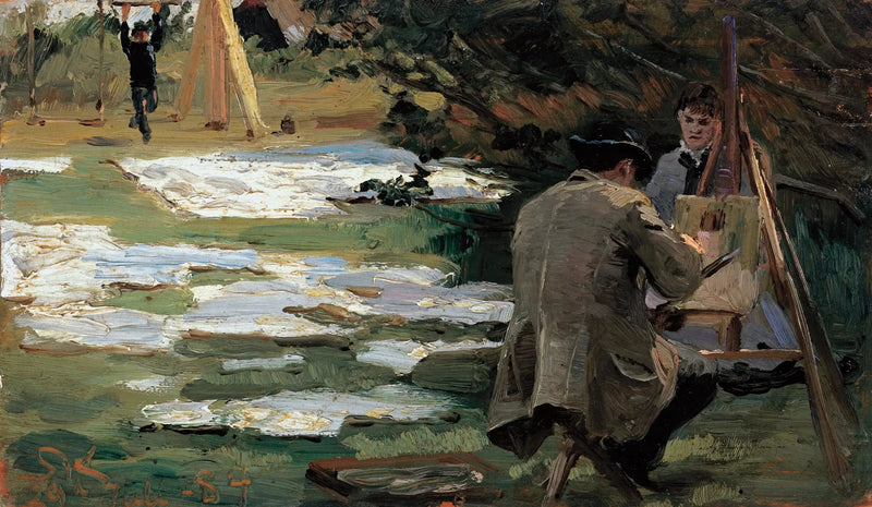 Oscar Björck maler i Brøndum-haven - Peder Severin Krøyer