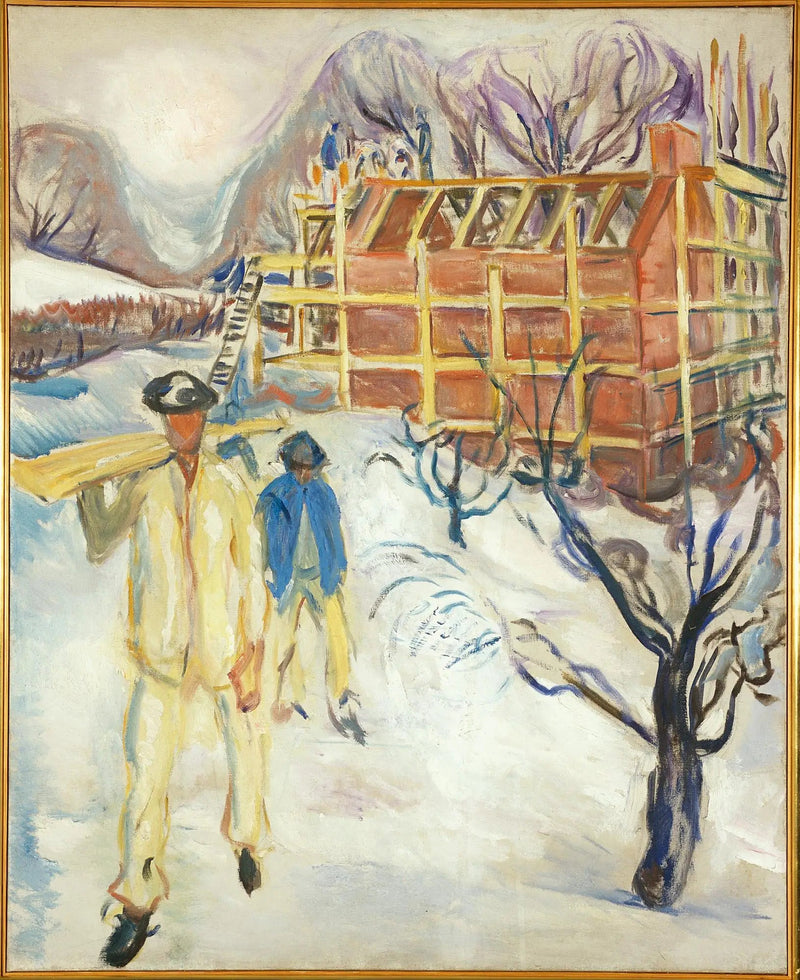 Bygningsarbejdere i sneen - Edvard Munch