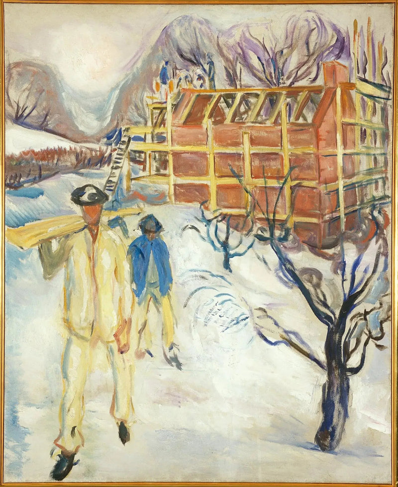 Bygningsarbejdere i sneen - Edvard Munch