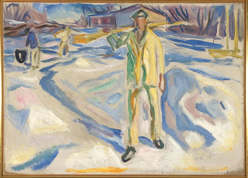Bygningsarbejdere i sneen - Edvard Munch