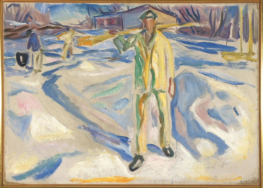 Bygningsarbejdere i sneen - Edvard Munch