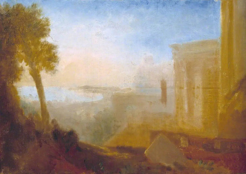 Udsigt over kysten med klassisk bygning - J. M. W. Turner
