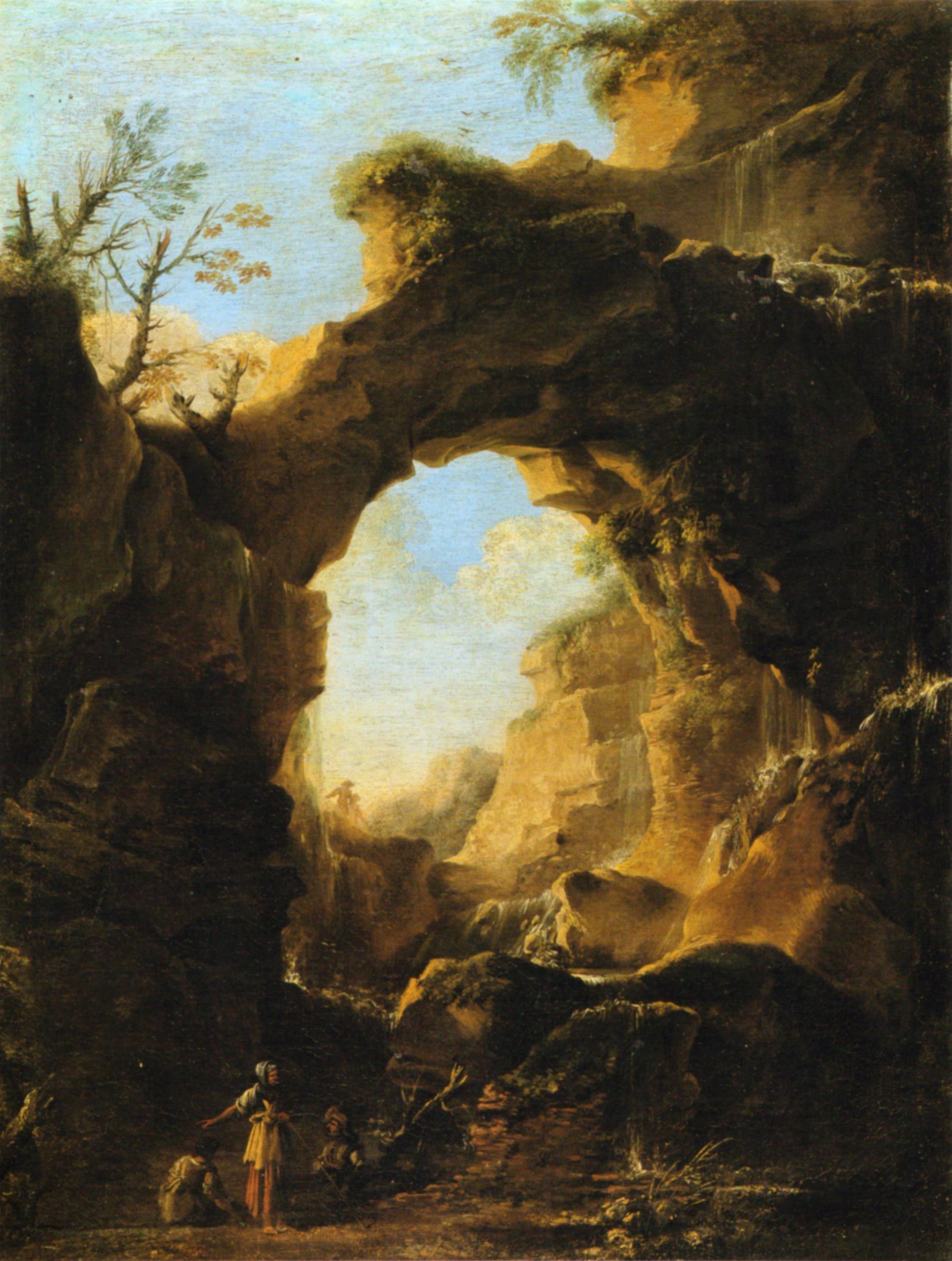 Paesaggio con arco roccioso e cascata - Salvator Rosa image 1 reproduction de peinture à l’huile