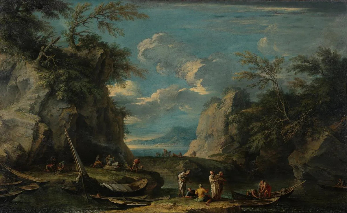 Paesaggio con Pitagora e pescatori - Salvator Rosa image 1 copie de tableau peinte à la main