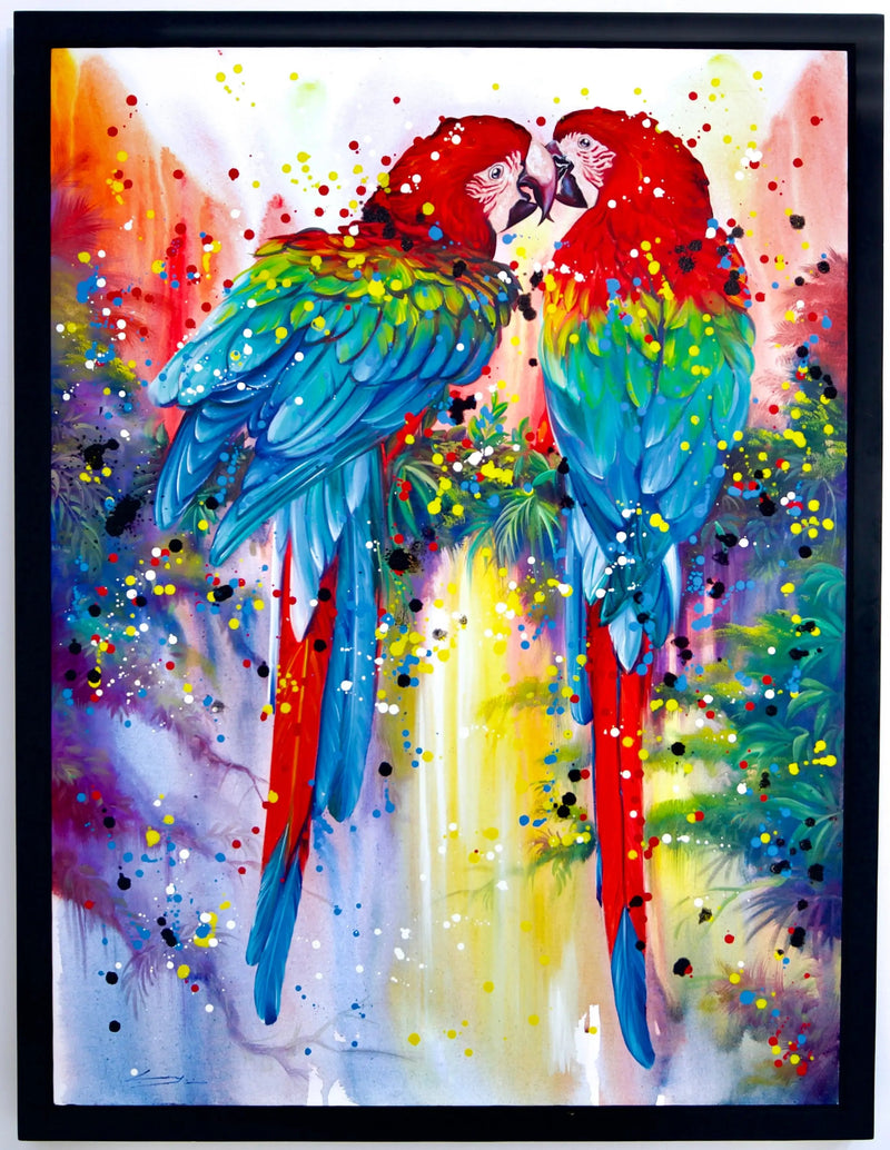 Par af røde papegøjer | 90 x 120 cm