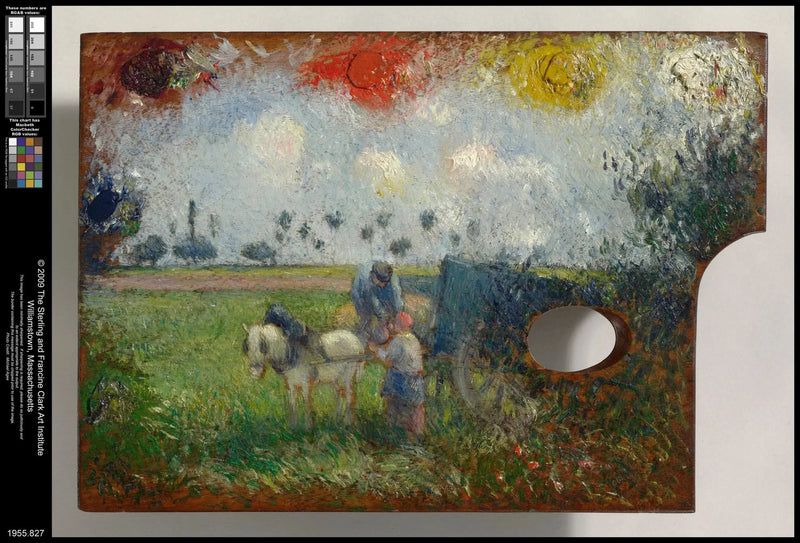 Kunstnerens palette med vogn og bønder - Camille Pissarro