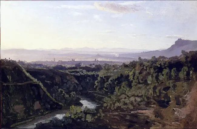 Papigno, stejklagte og skovklædte bredder - Jean-Baptiste Camille Corot