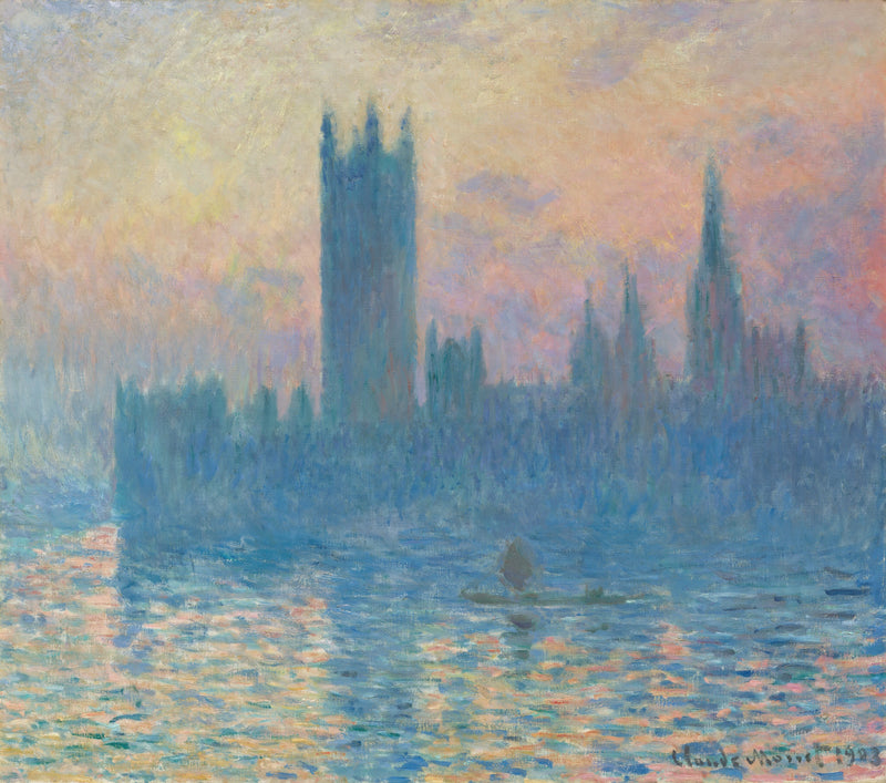 Parlamentet i London, solnedgang - Claude Monet