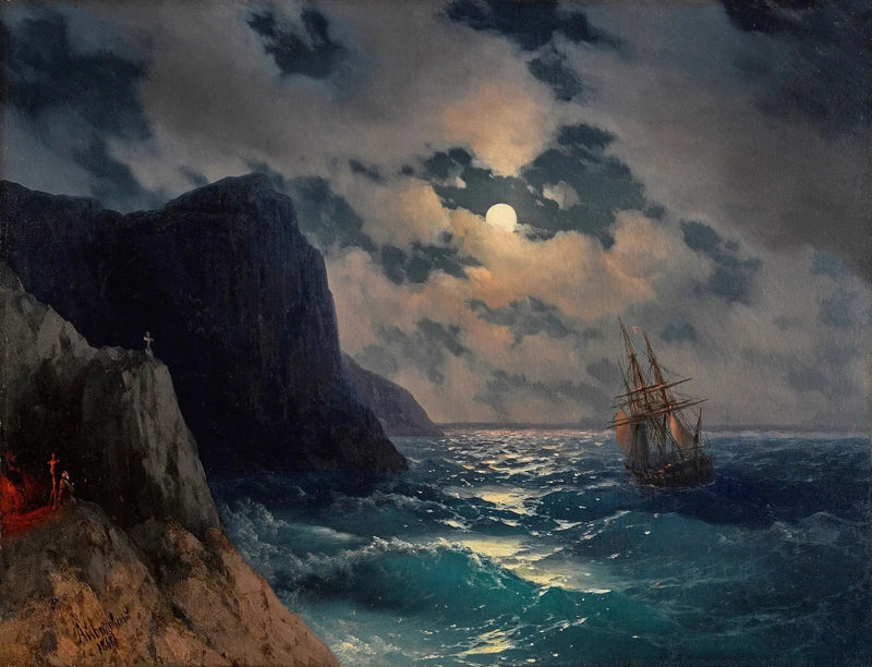 En skibs passage gennem en fuldmånenat - Ivan Aïvazovski
