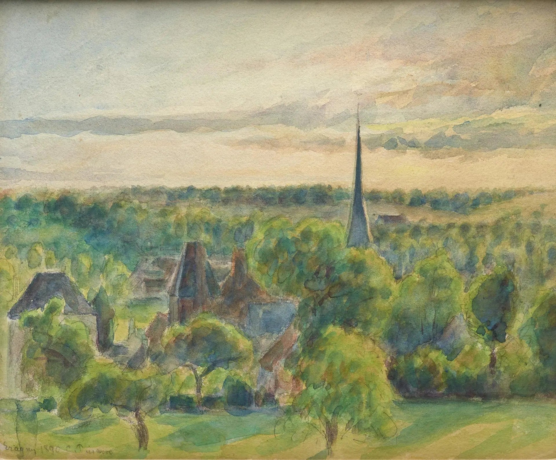 Paysage à Eragny - Camille Pissarro image 1 copie de tableau peinte à la main