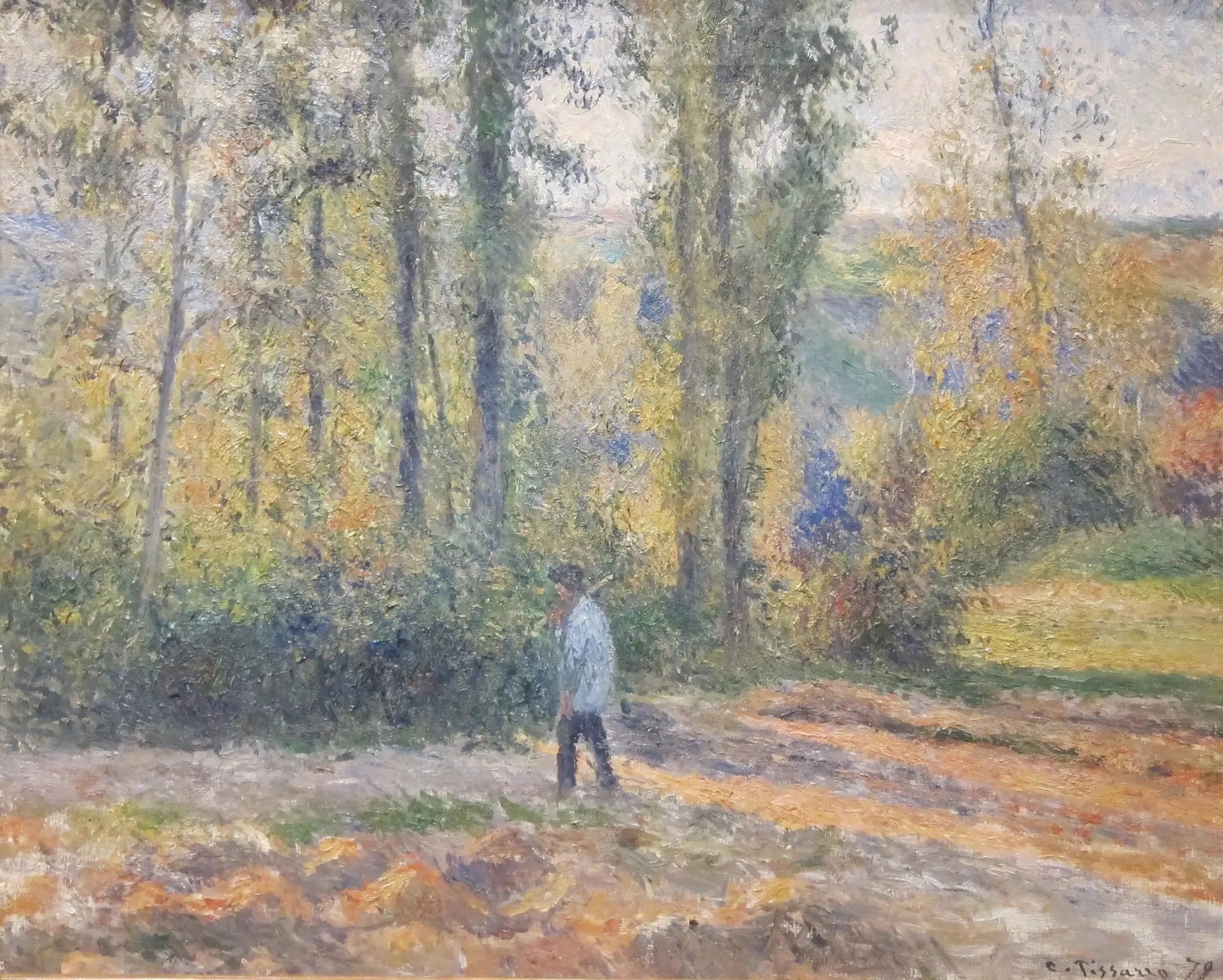 Paysage à Pontoise avec un chasseur - Camille Pissarro image 1 copie peinte à la main à l’huile