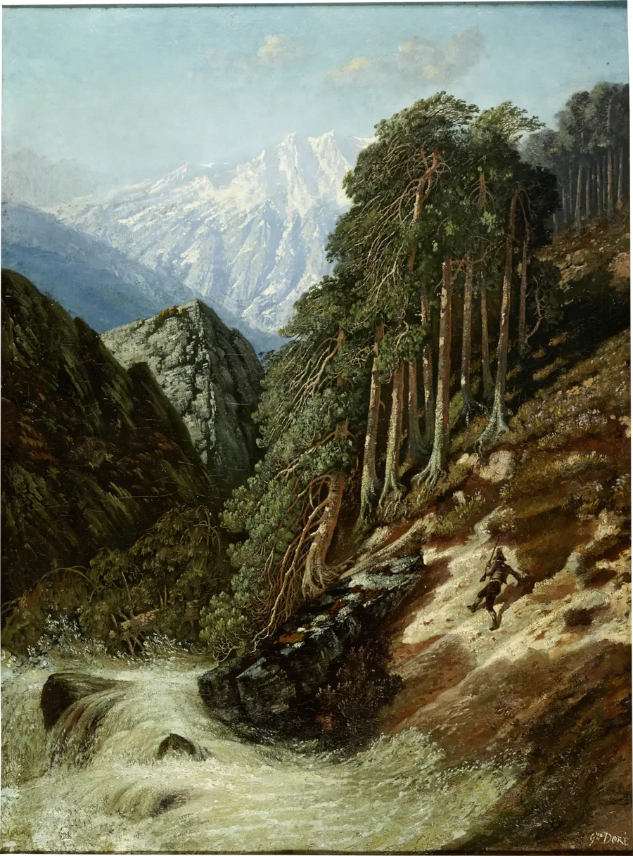Alpe-landskab med Beck - Gustave Doré