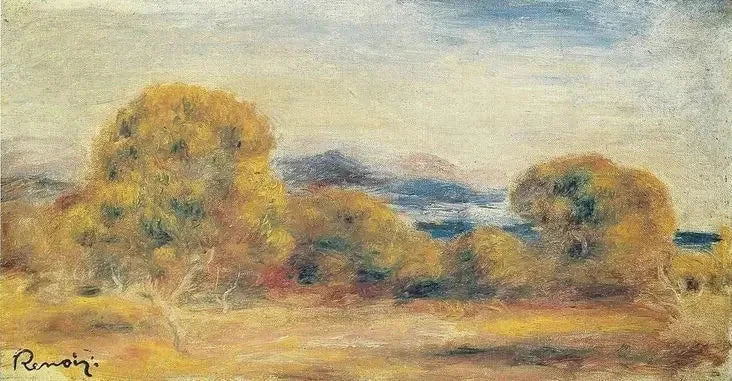 Paysage aux arbres et collines de Pierre-Auguste Renoir – reproduction peinture à l’huile sur toile