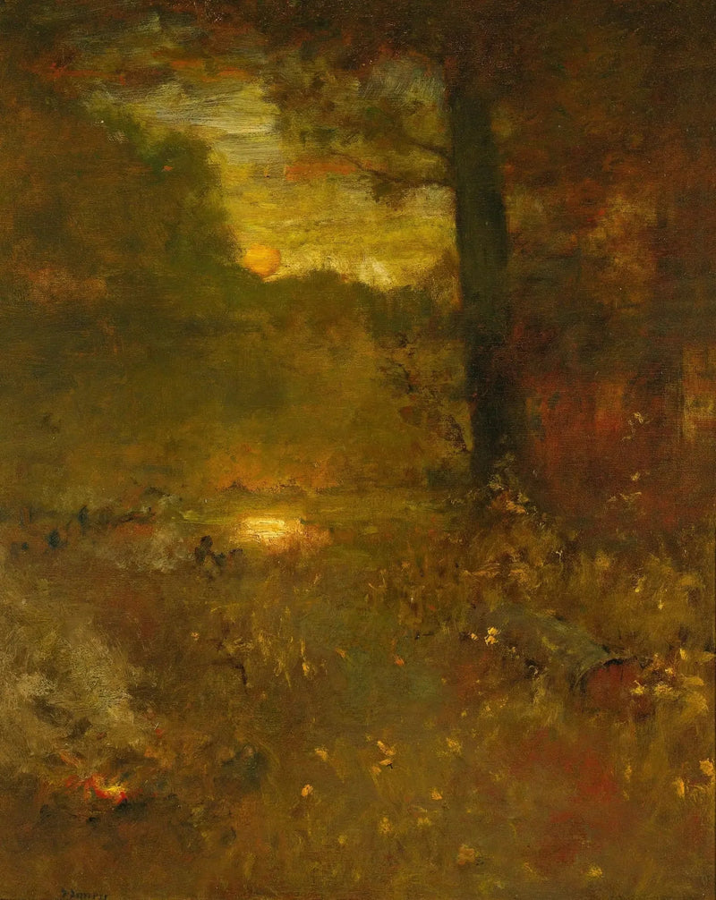 Solnedgangslandskab; Dagens afslutning - George Inness