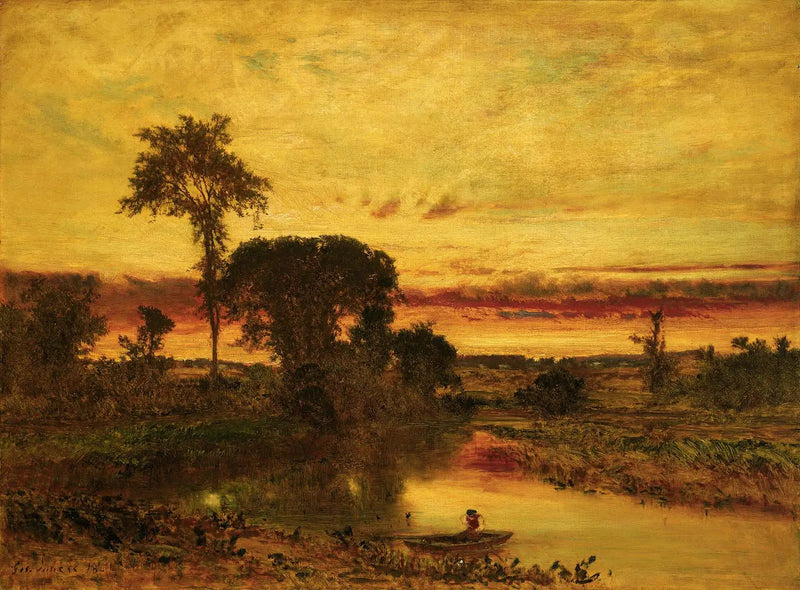 Solnedgangslandskab, Medfield - George Inness