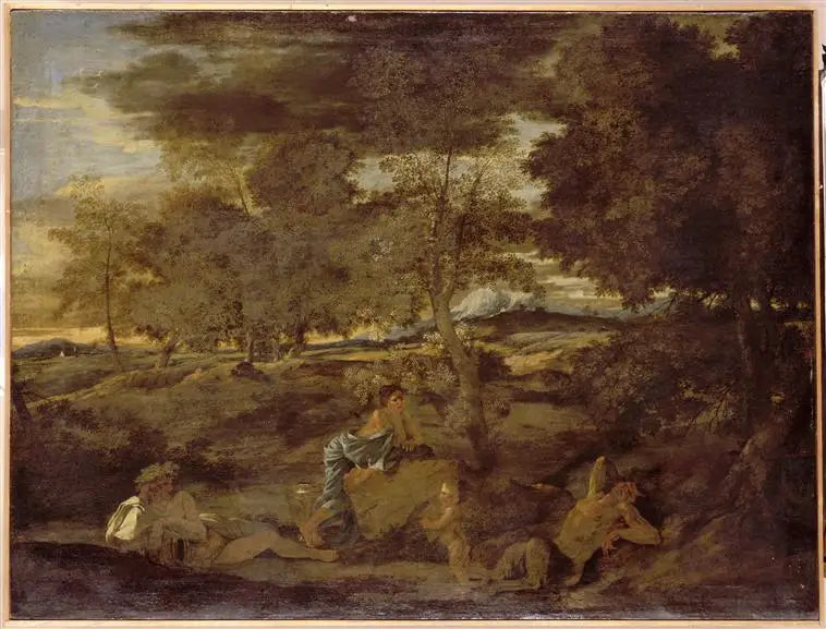 Landskab med en sovende satyr - Nicolas Poussin