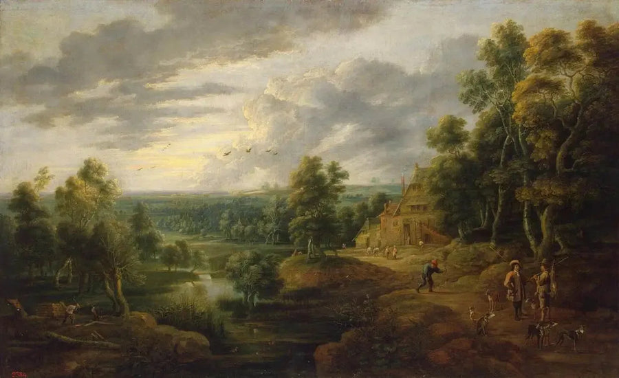 Landskab med træ ved bredden af en flod - David Teniers den Yngre