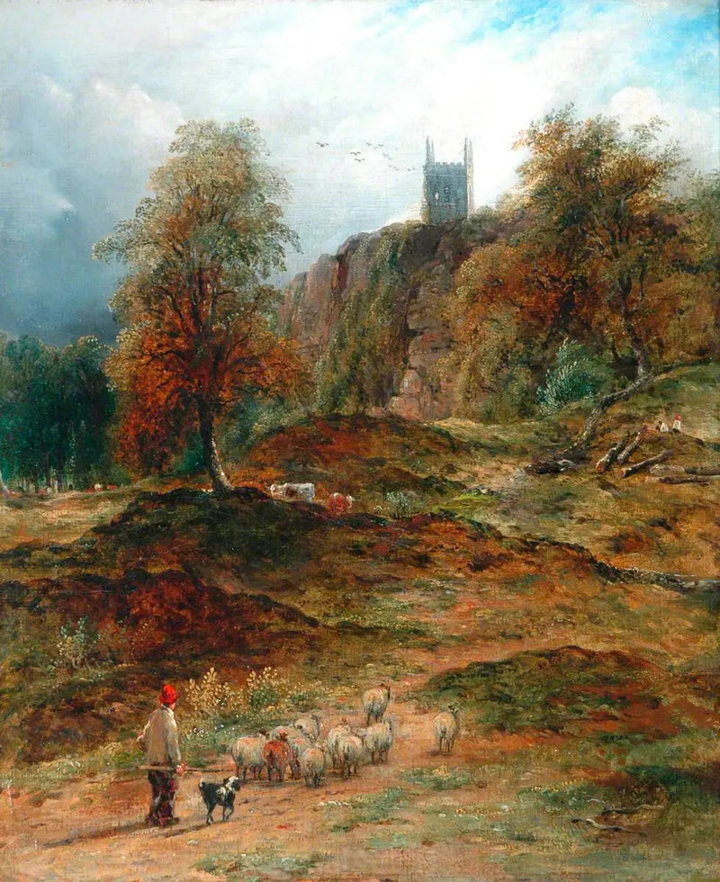 Landskab med hyrde, der fører flokken hjem (Derbyshire) - John Constable