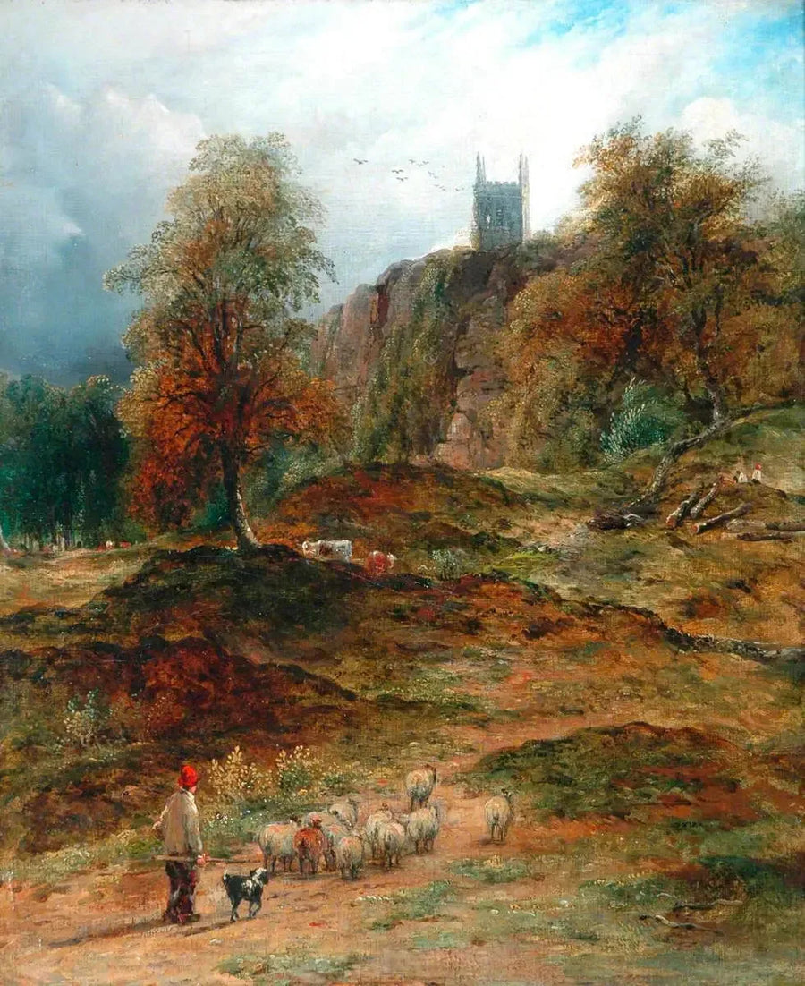 Landskab med hyrde, der fører flokken hjem (Derbyshire) - John Constable