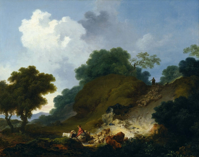 Landskab med hyrder og fåreflok - Jean-Honoré Fragonard
