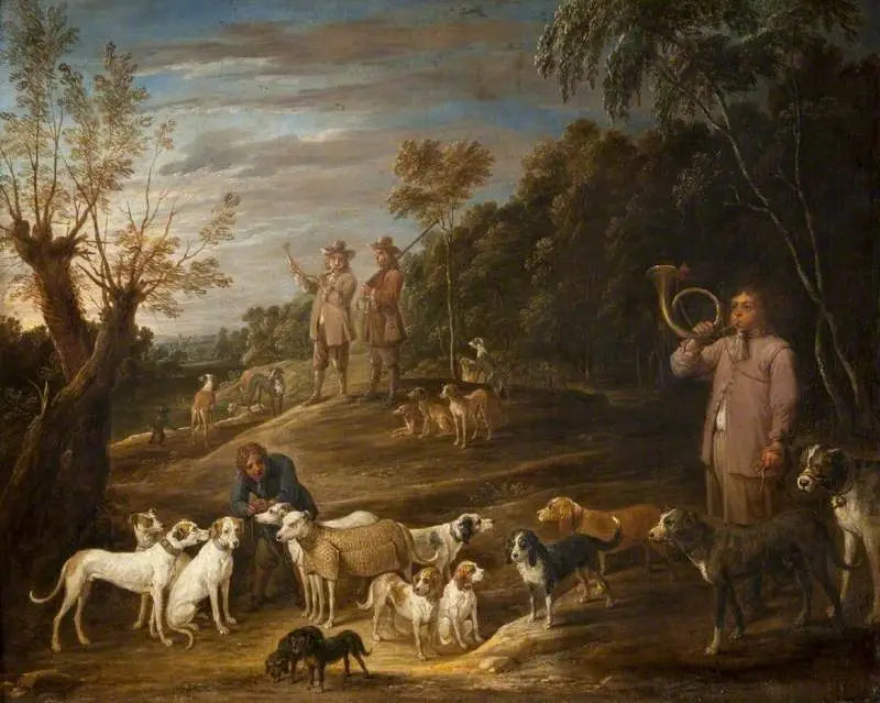 Landskab med jægere og hunde - David Teniers den Yngre