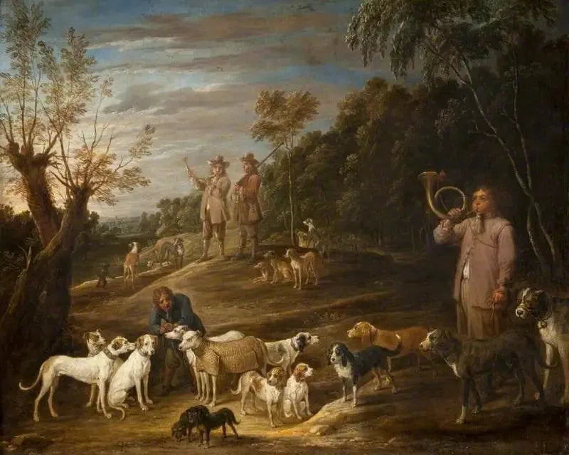 Landskab med jægere og hunde - David Teniers den Yngre