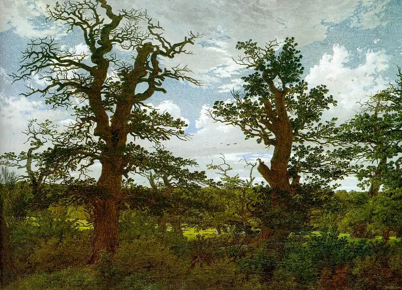 Landskab med egetræer og en jæger - Caspar David Friedrich