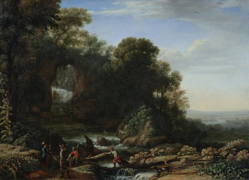 Landskab med vandfald og jægere - Claude Lorrain