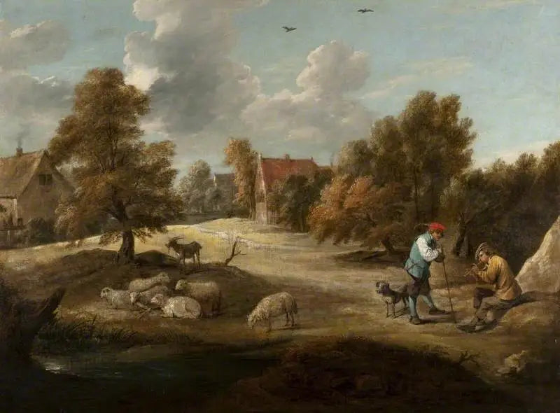 Landskab med hyrder uden for en landsby - David Teniers den Yngre