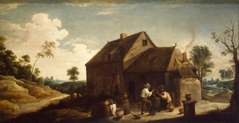 Landskab med bønder foran en kro - David Teniers den Yngre