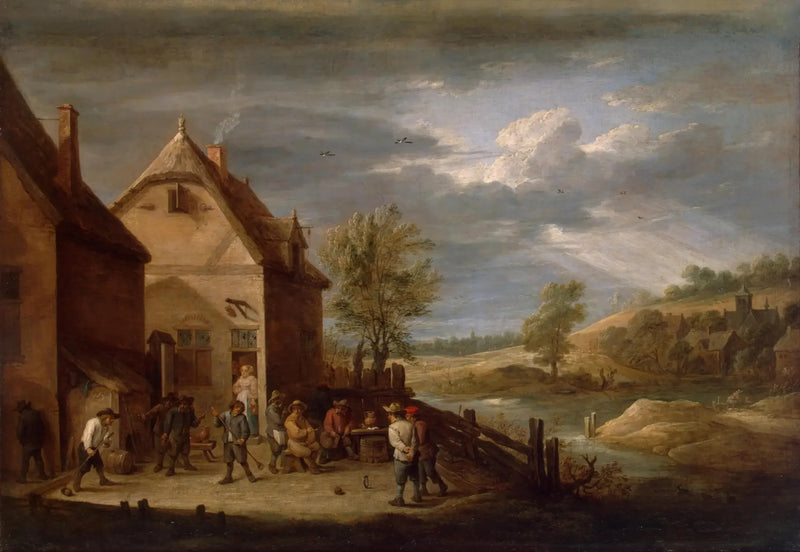 Landskab med bønder, der spiller kegler - David Teniers den Yngre