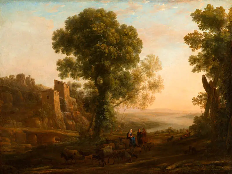 Landskab med bønder, der vender tilbage med deres flokke - Claude Lorrain