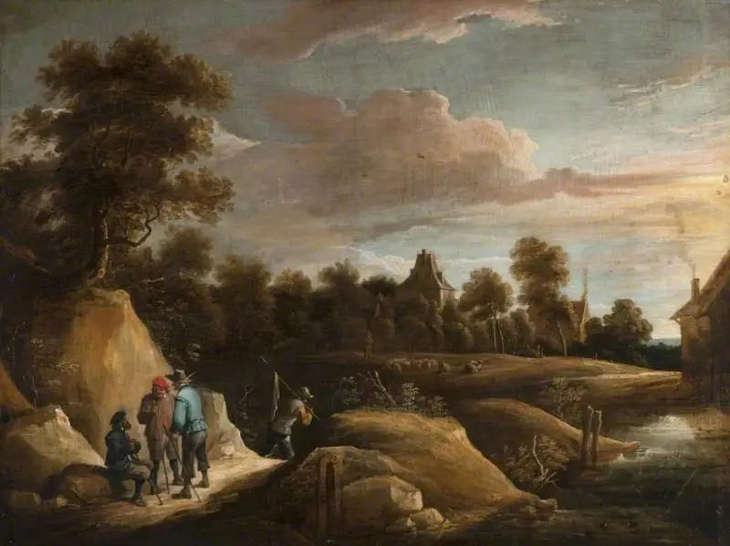 Landskab med bønder på en vej - David Teniers den Yngre