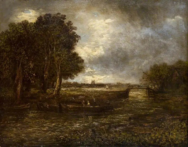 Landskab med både på en flod - John Constable