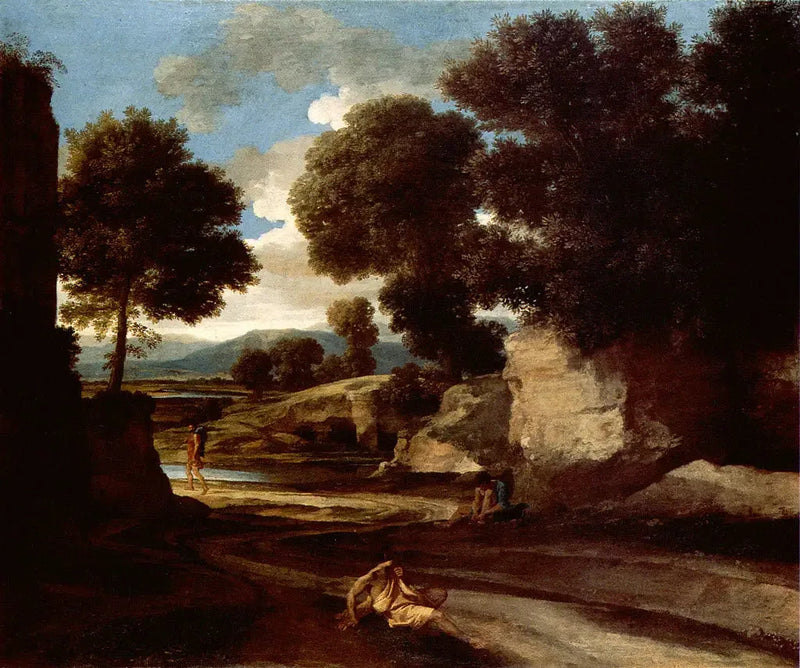 Landskab med rejsende i hvile - Nicolas Poussin