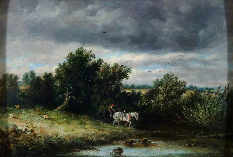 Landskab med to heste og en bæk - John Constable