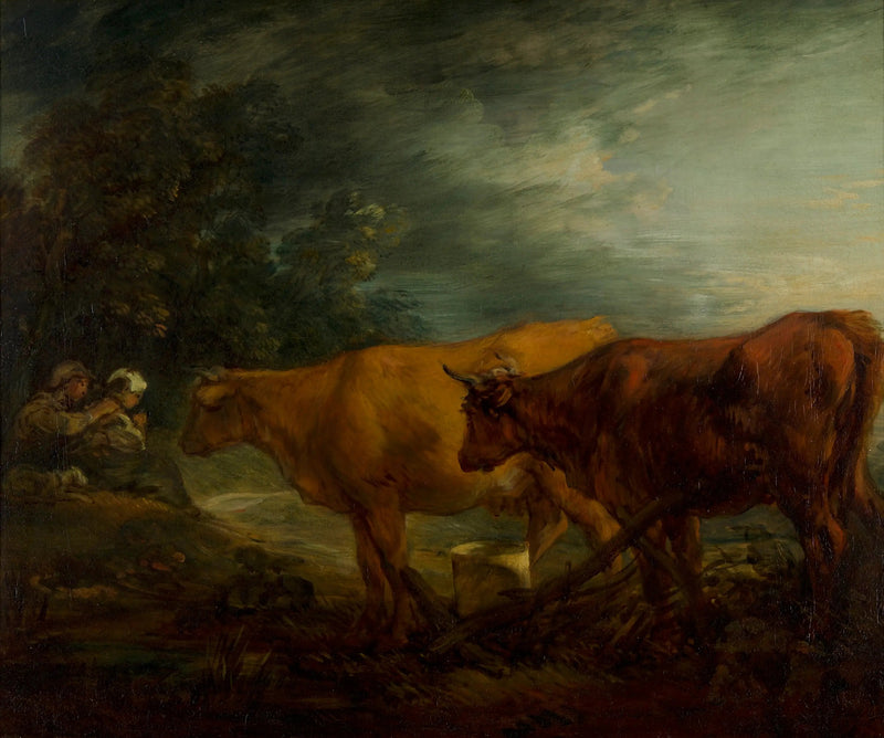 Landskab med to køer med en hyrde og en malkepige - Thomas Gainsborough