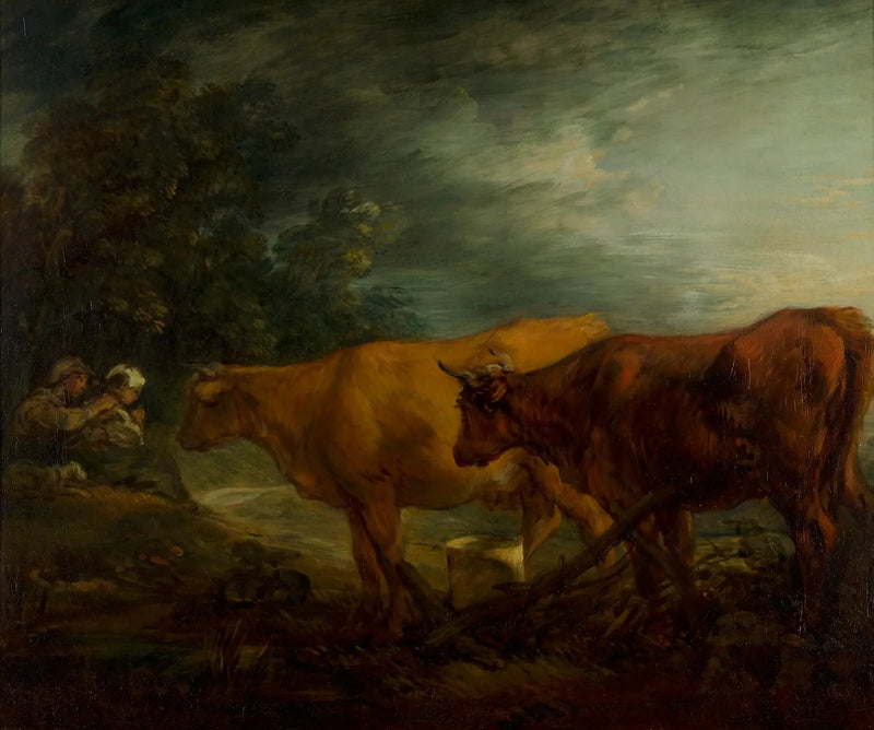 Landskab med to køer med en hyrde og en malkepige - Thomas Gainsborough