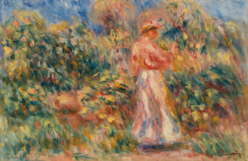 Landskab med kvinde i rosa og hvid - Pierre-Auguste Renoir