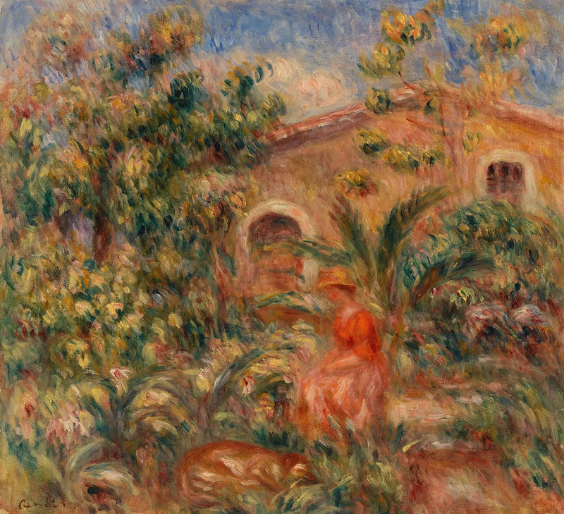Landskab med kvinde og hund (Kvind og hund i et landskab) - Pierre-Auguste Renoir