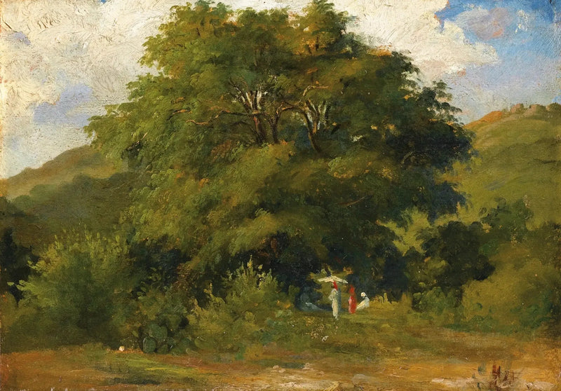 Landskab med kvinder under et stort træ - Camille Pissarro