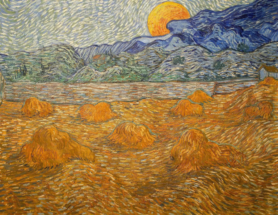 Landskab med hvedeknipper og stigende måne - Vincent van Gogh