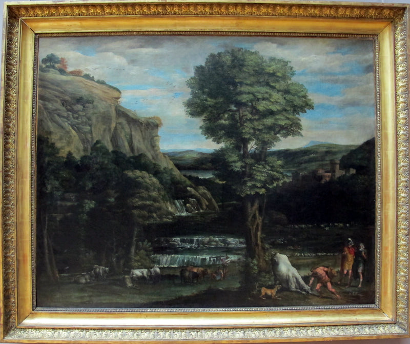 Landskab med Herkules, der kæmper mod Acheloüs, ændret til tyr - Domenichino