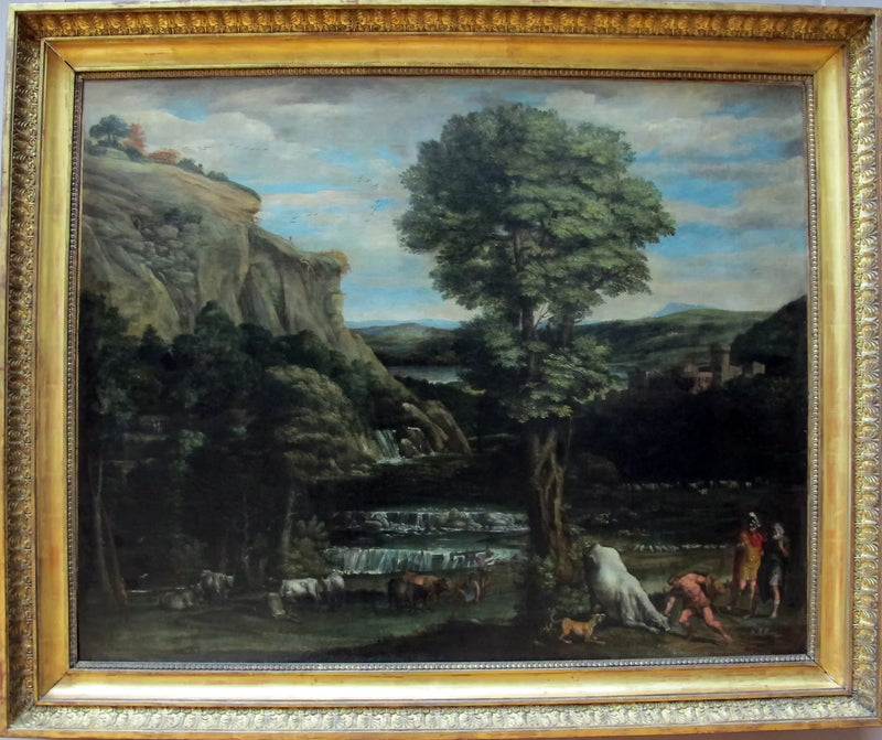 Landskab med Herkules, der kæmper mod Acheloüs, ændret til tyr - Domenichino